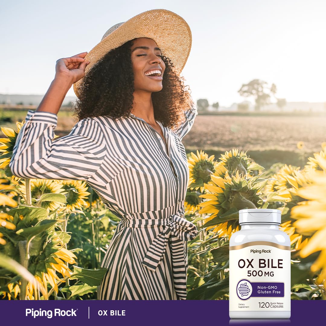 Utilisation quotidienne Piping Rock Bile d’Ox 500 mg pour confort digestif potentiel.