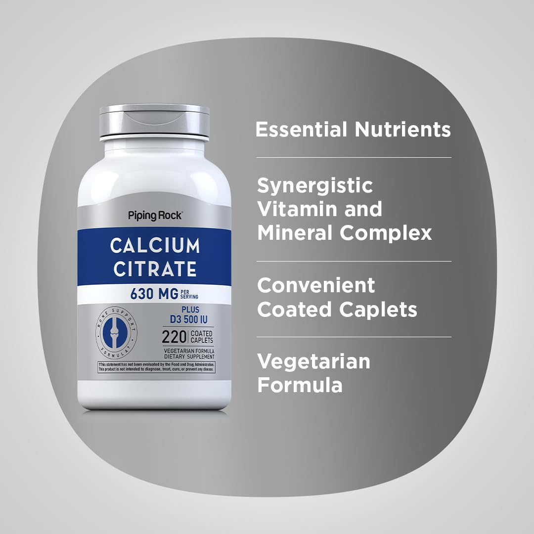 Piping Rock Calcium Citrate D3 – usage quotidien simple et régulier.