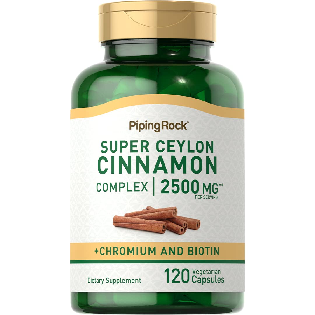 Piping Rock Cannelle de Ceylan – bouteille de capsules 2500 mg, pratique à intégrer à la routine.