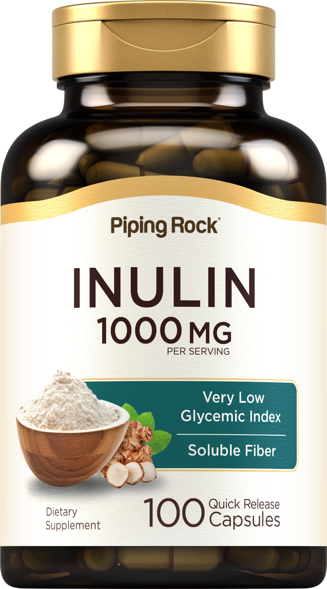 Piping Rock inuline biologique 1000 mg en capsules pour fibre soluble et pratique.