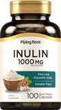 Piping Rock inuline biologique 1000 mg en capsules pour fibre soluble et pratique.