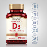 Piping Rock Vitamine D3 – capsules molles détail d emballage et texture