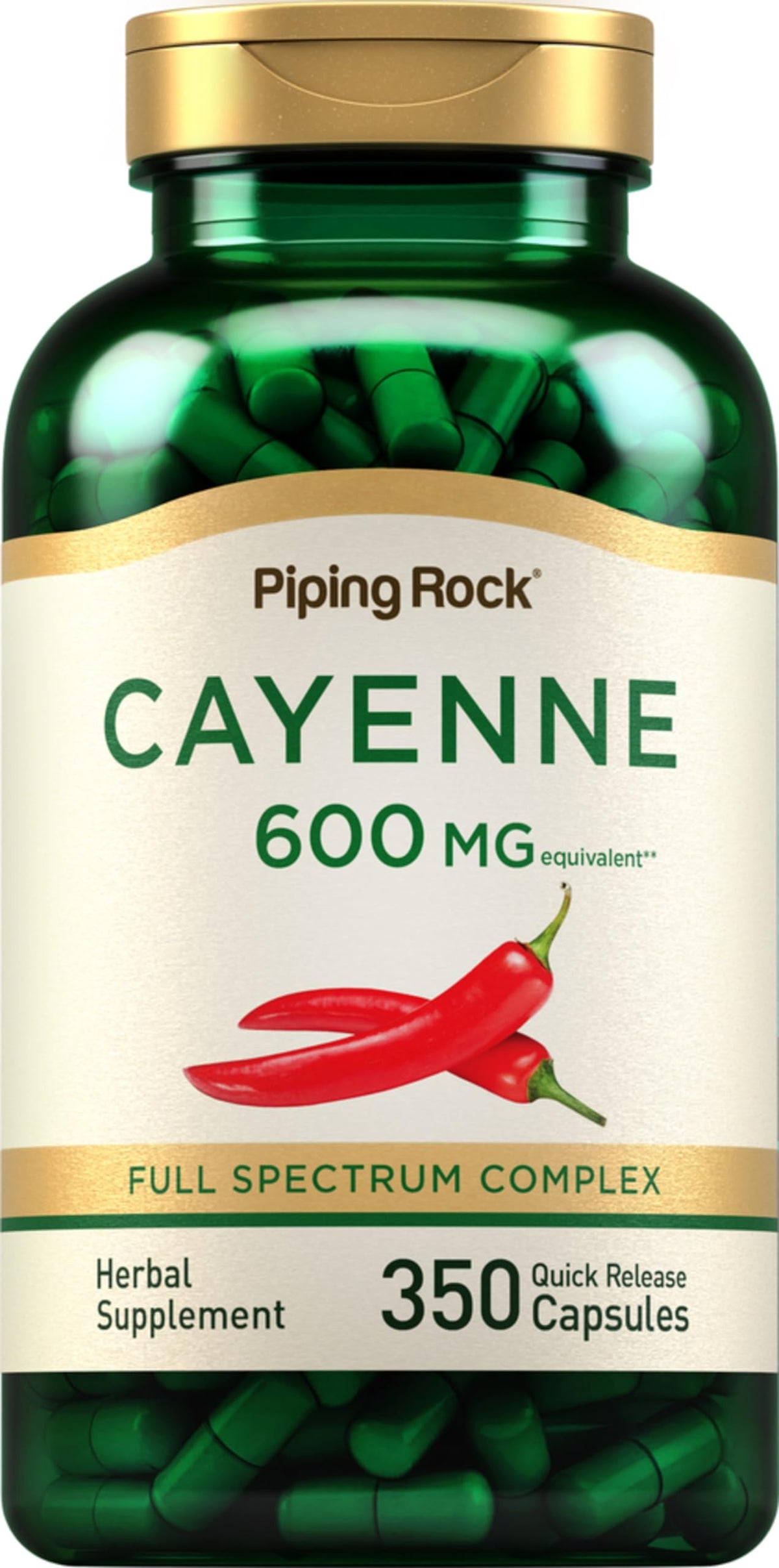 Gélules Cayenne Piping Rock, extrait concentré, prise quotidienne pratique.