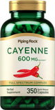 Gélules Cayenne Piping Rock, extrait concentré, prise quotidienne pratique.