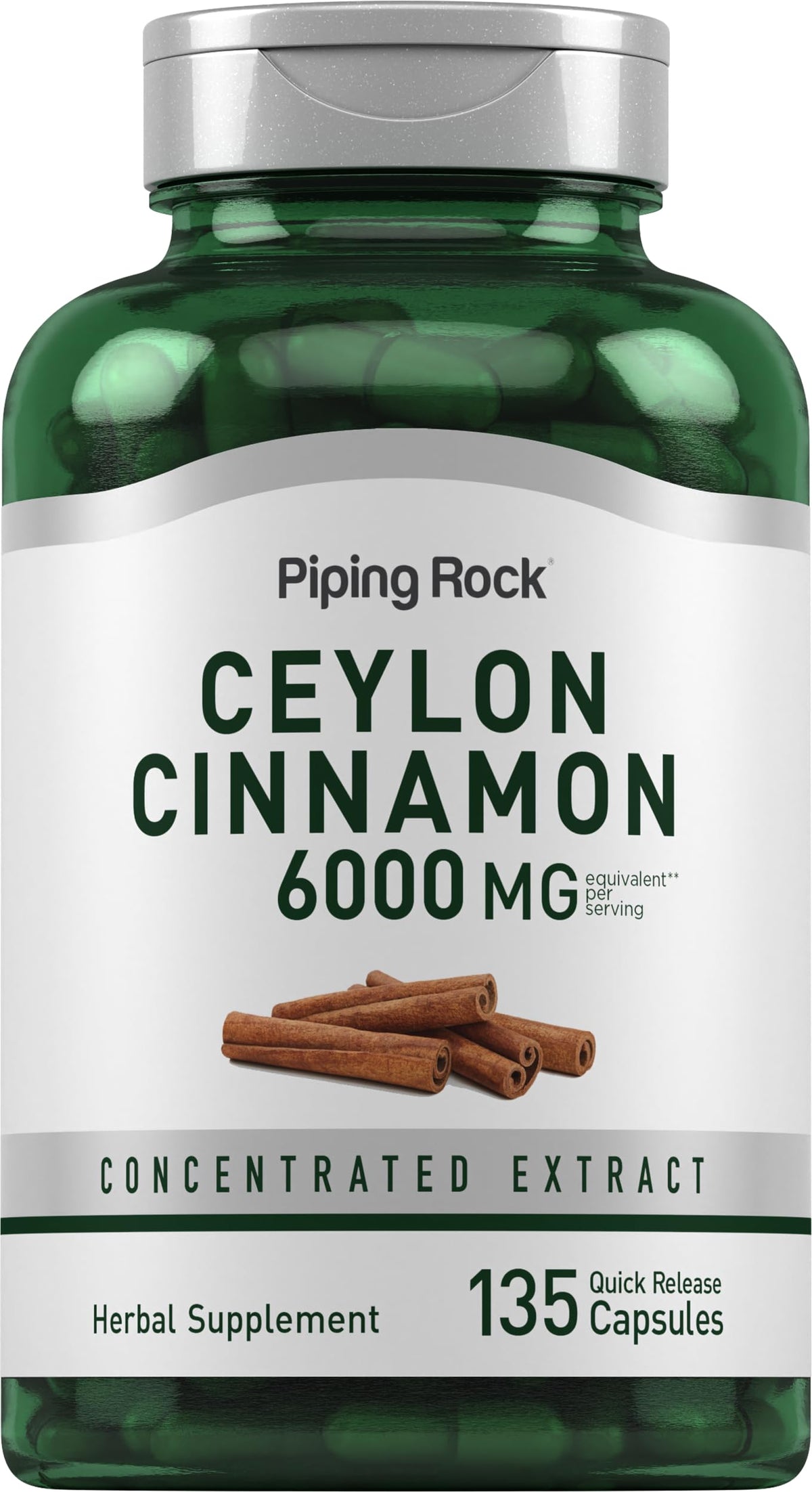 Bouteille Piping Rock Ceylon Cinnamon 6000 mg prête à l usage quotidien.
