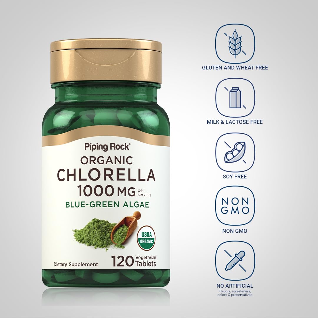 Chlorella à paroi cassée de Piping Rock, comprimés faciles à prendre.