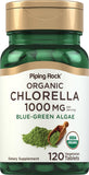 Piping Rock Chlorella tablettes 1000 mg, algue bleu-vert, apport quotidien possible.