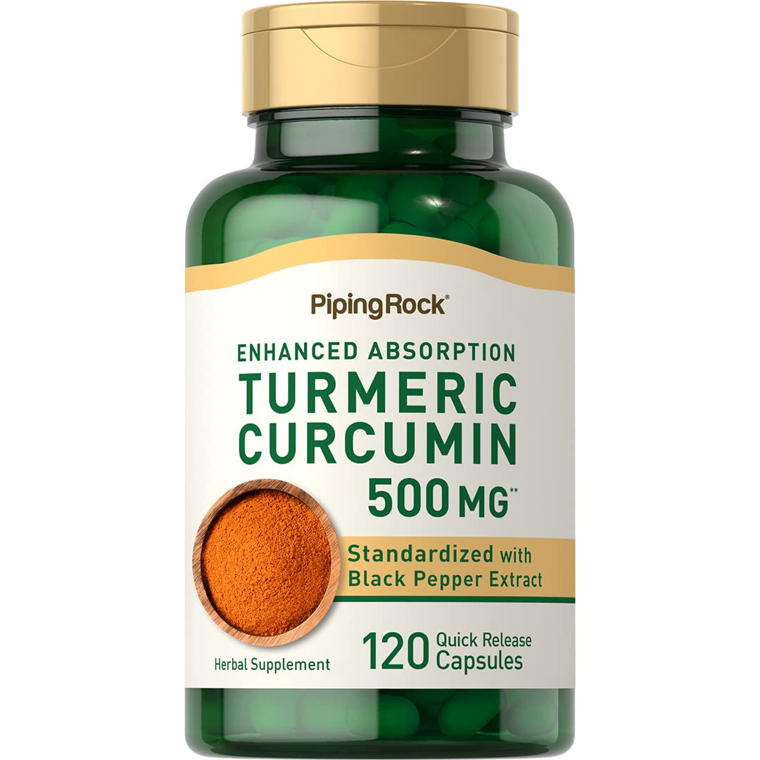 Piping Rock Curcuma Curcumine 500 mg en bouteille pour un rituel quotidien équilibré.