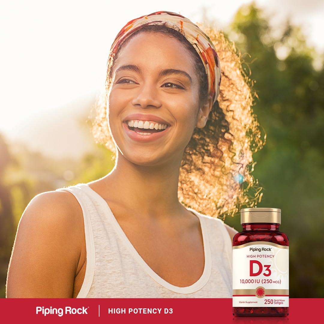 Piping Rock Vitamine D3 – image montrant le produit sans gluten et sans OGM