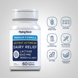 Piping Rock Dairy Relief étiquette recto montrant le logo et les informations produit.