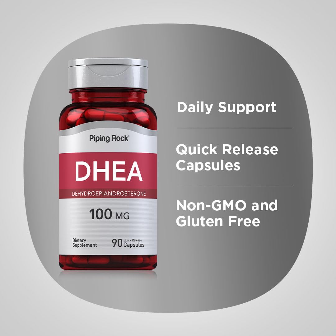Piping Rock DHEA, étiquette et signe de test en laboratoire.