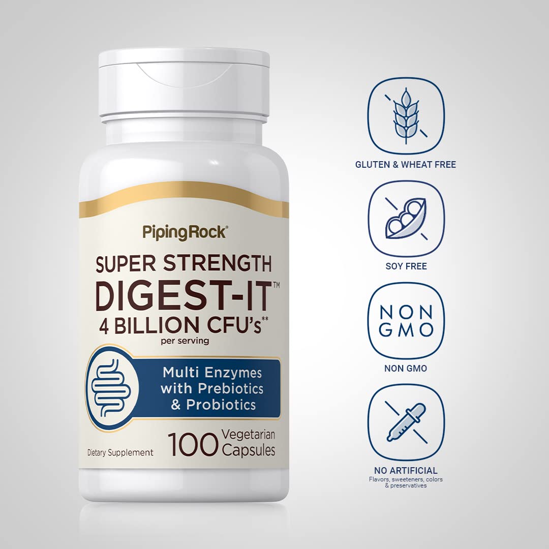 Piping Rock Digestive Enzymes — etiquette, informations claires sur le produit.