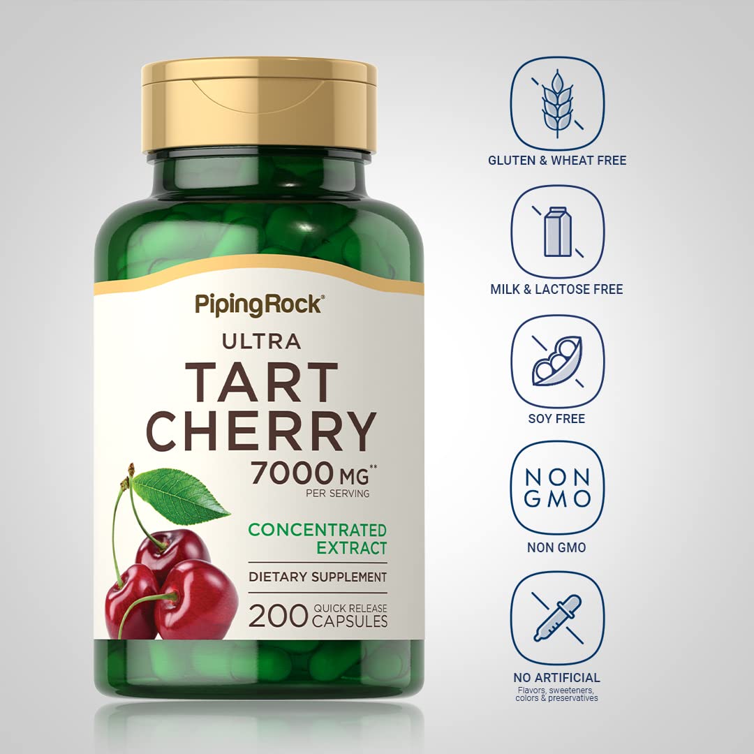 Piping Rock Tart Cherry Extrait: etiquette-bouteille montrant l'étiquette et informations produit.