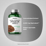 Piping Rock Pygeum, etiquette produit indiquant Sans OGM et Sans Gluten.
