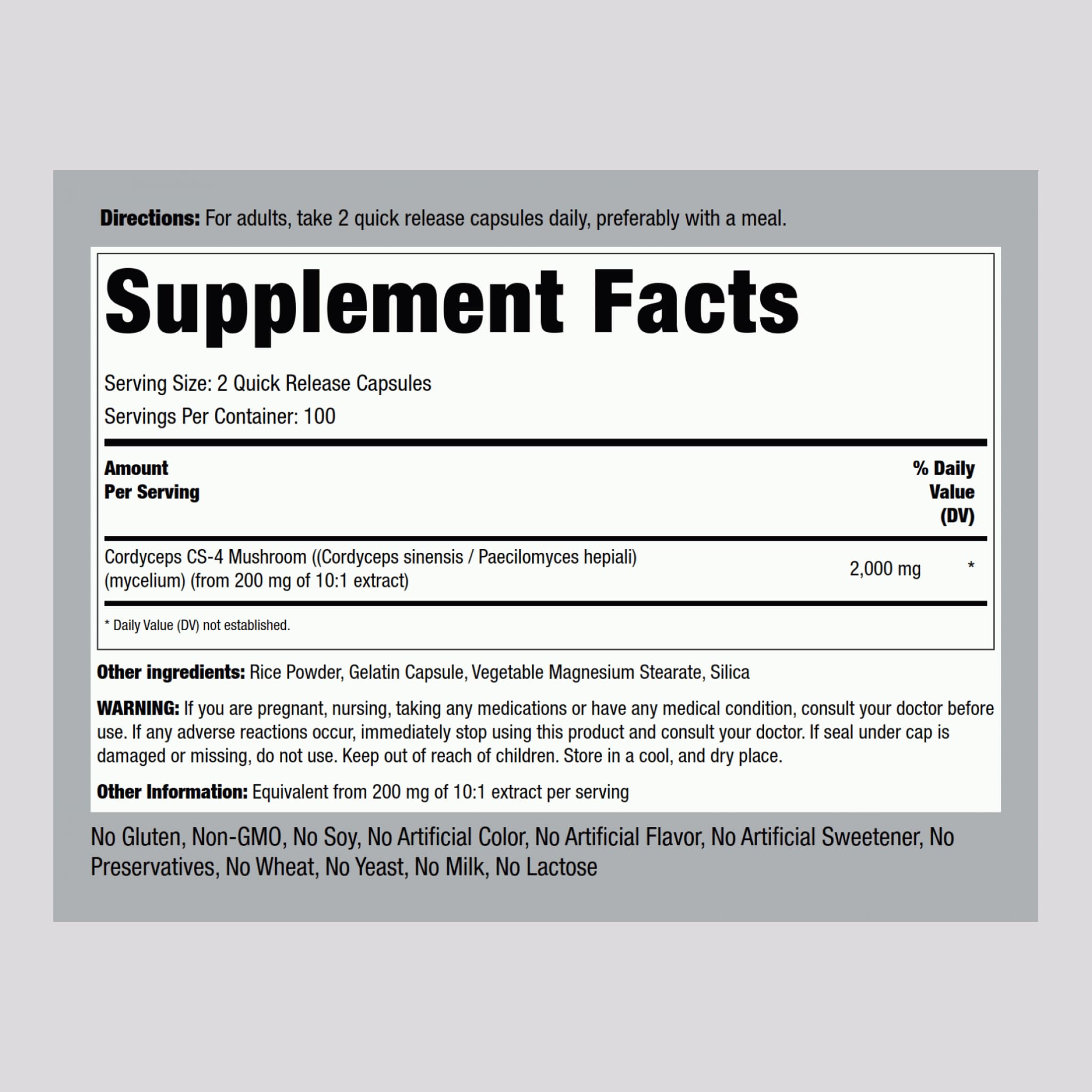 Extrait concentré Cordyceps Piping Rock pour une efficacité robuste.