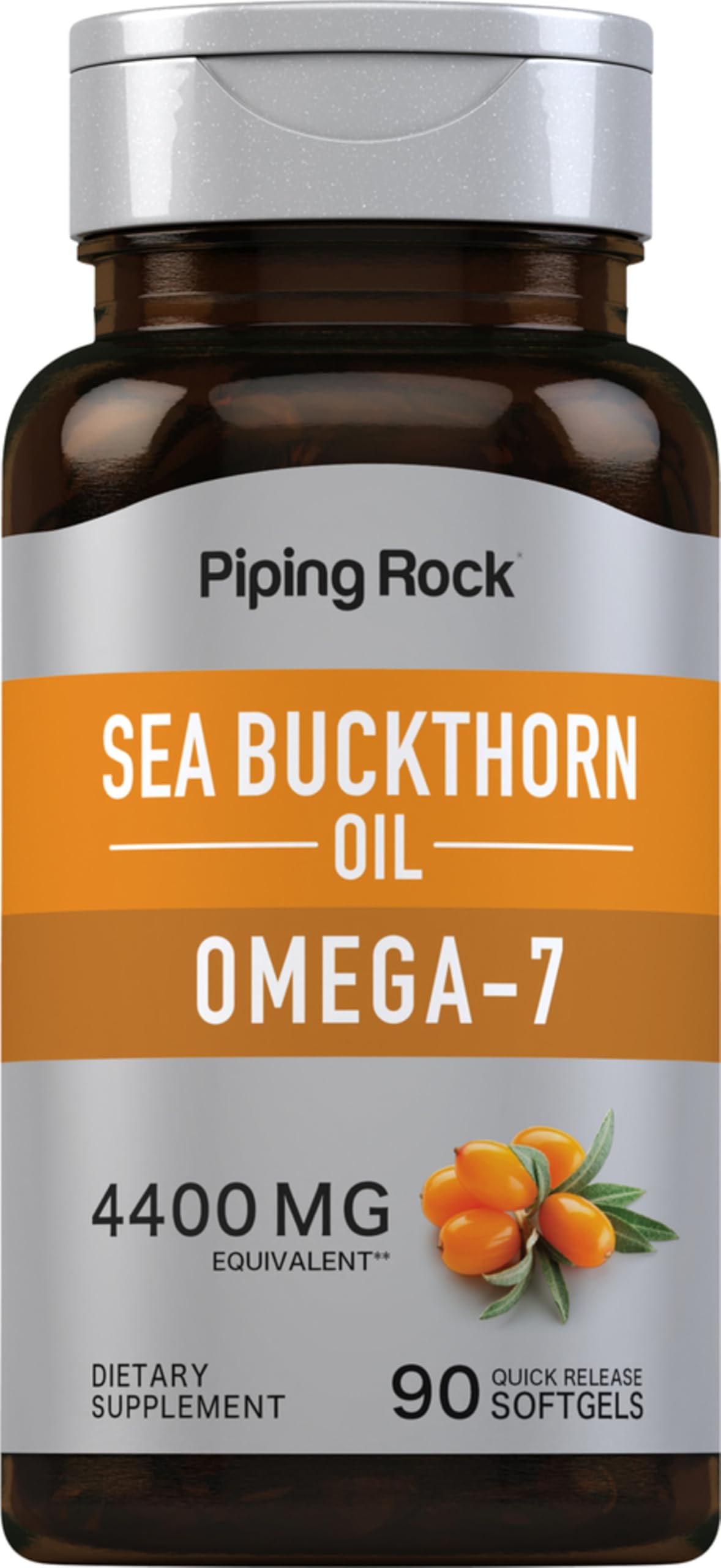 Piping Rock huile d'argousier en capsules, utilisation quotidienne pratique et naturelle.