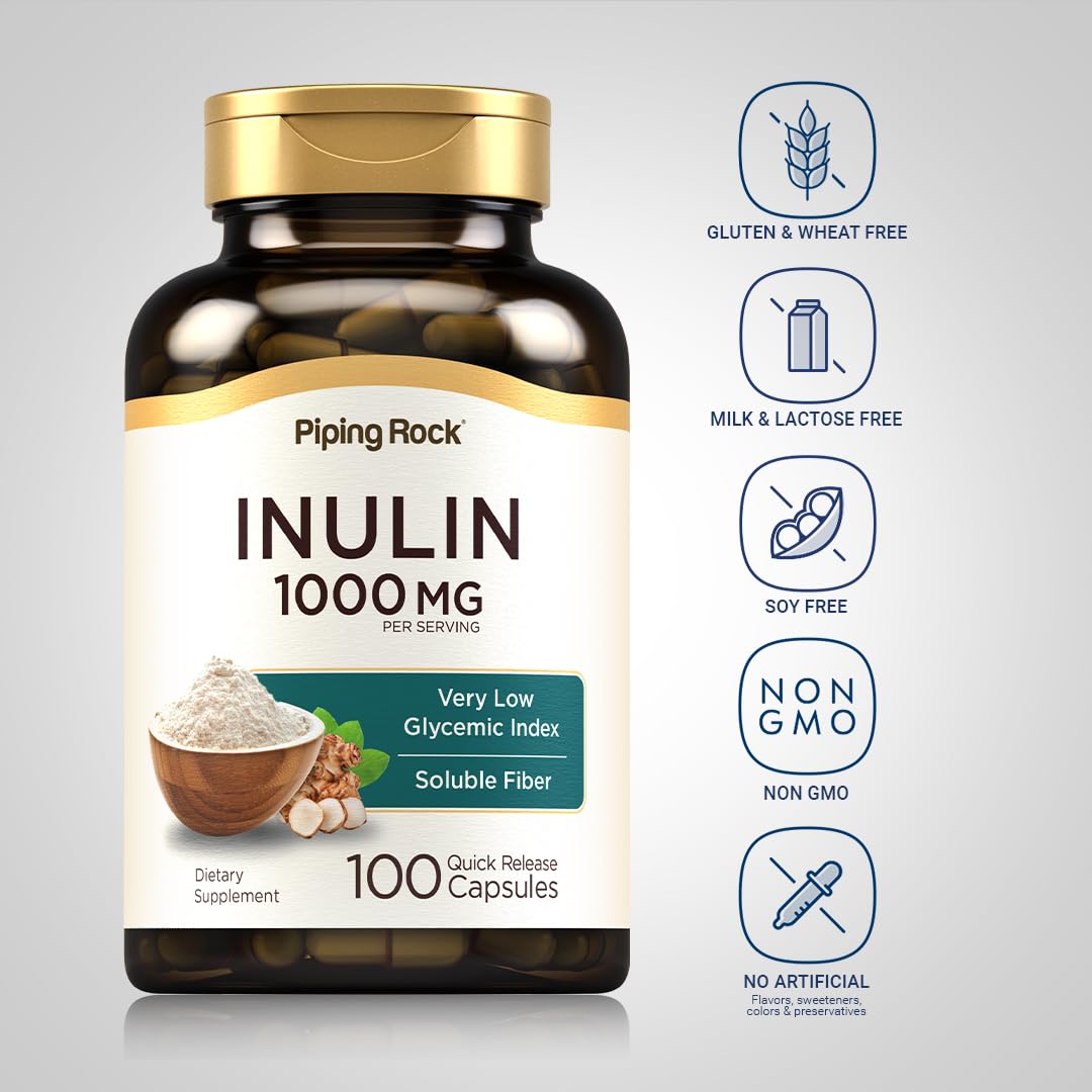 Piping Rock Inuline biologique sans OGM 1000 mg pour fibres solubles sans gluten.