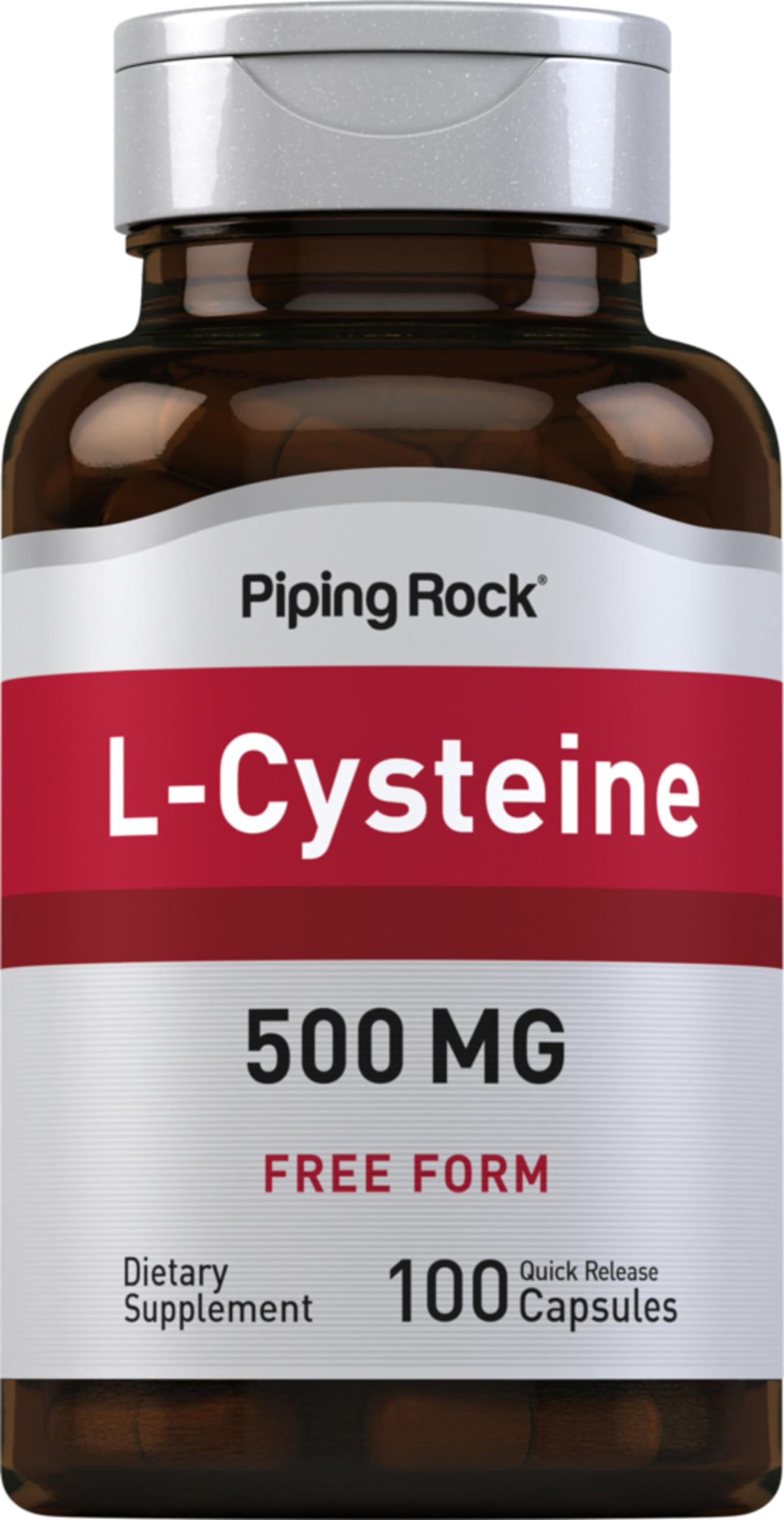 Piping Rock L-Cystéine 500 mg – bottle et étiquette, pratique pour la routine quotidienne.