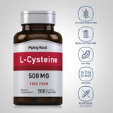 Capsules L-Cystéine 500 mg de Piping Rock, libération rapide pour ingestion aisée.