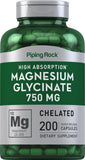 Piping Rock magnésium glycinate 750 mg, bouteille prête à l'usage quotidien.