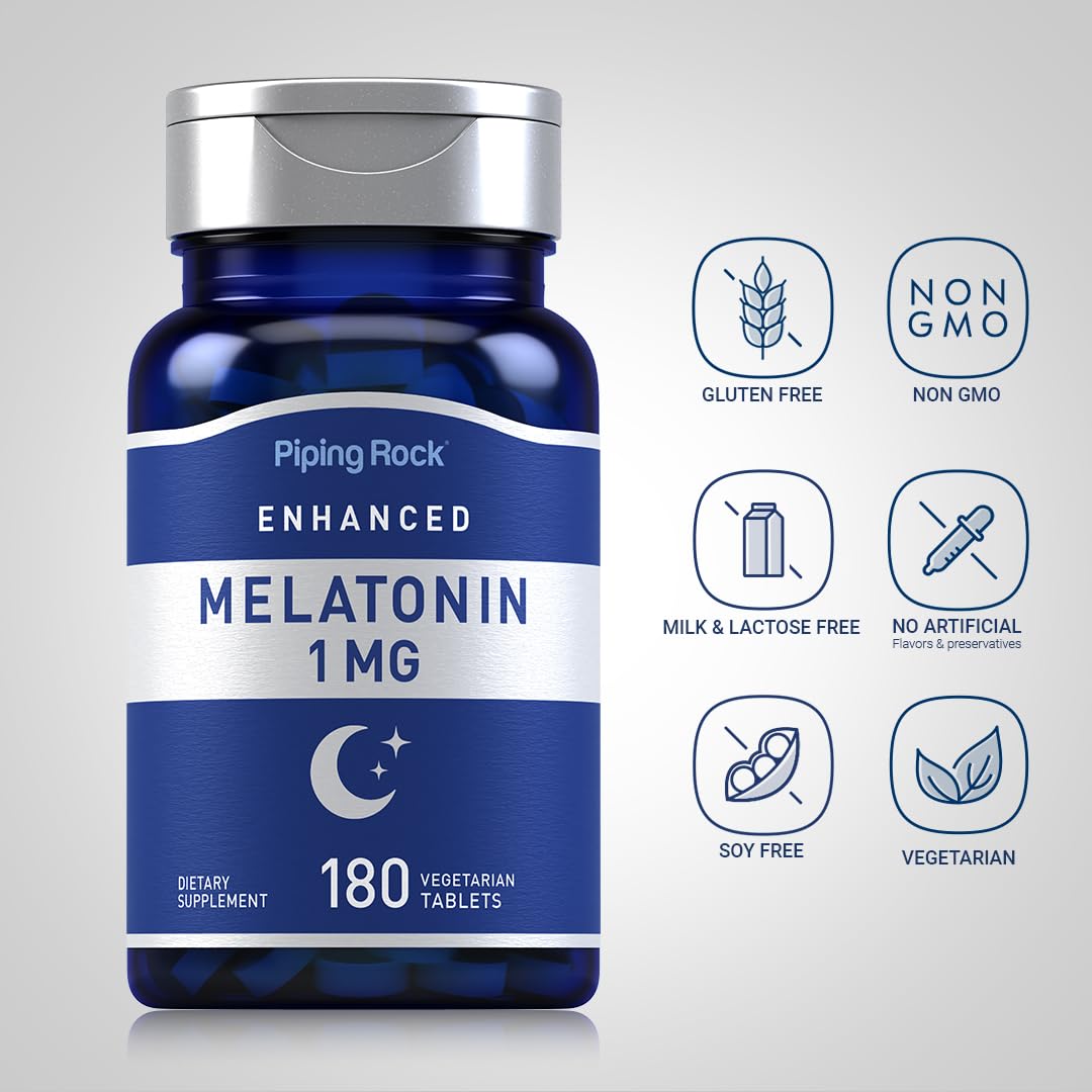 Piping Rock Mélatonine 1 mg – sans gluten, adaptée aux régimes sensibles et variés
