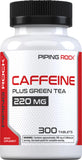 Piping Rock pilules caféine 220 mg — bouteille pratique pour démarrage rapide.