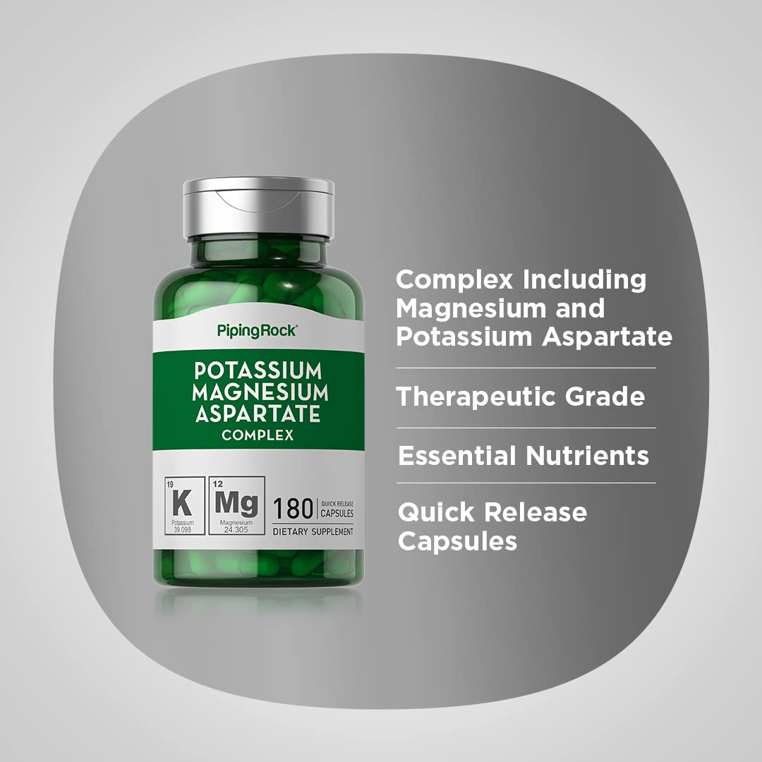 Fiche nutritionnelle Piping Rock Potassium Magnésium Aspartate – détails essentiels des nutriments
