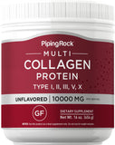 Piping Rock Poudre de collagène multi non aromatisée prête à être ajoutée aux boissons.