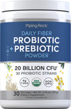 Piping Rock Poudre Probiotiques et Prébiotiques – bouteille prête à mélanger pour boissons quotidiennes.