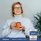 Piping Rock Poudre Probiotiques et Prébiotiques – étiquette lisible avec informations produit.