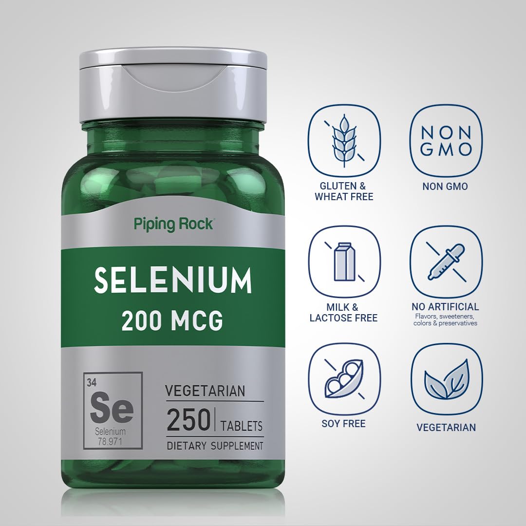 Piping Rock Selenium 200mcg, formule sans gluten et sans OGM, pour plus de choix.