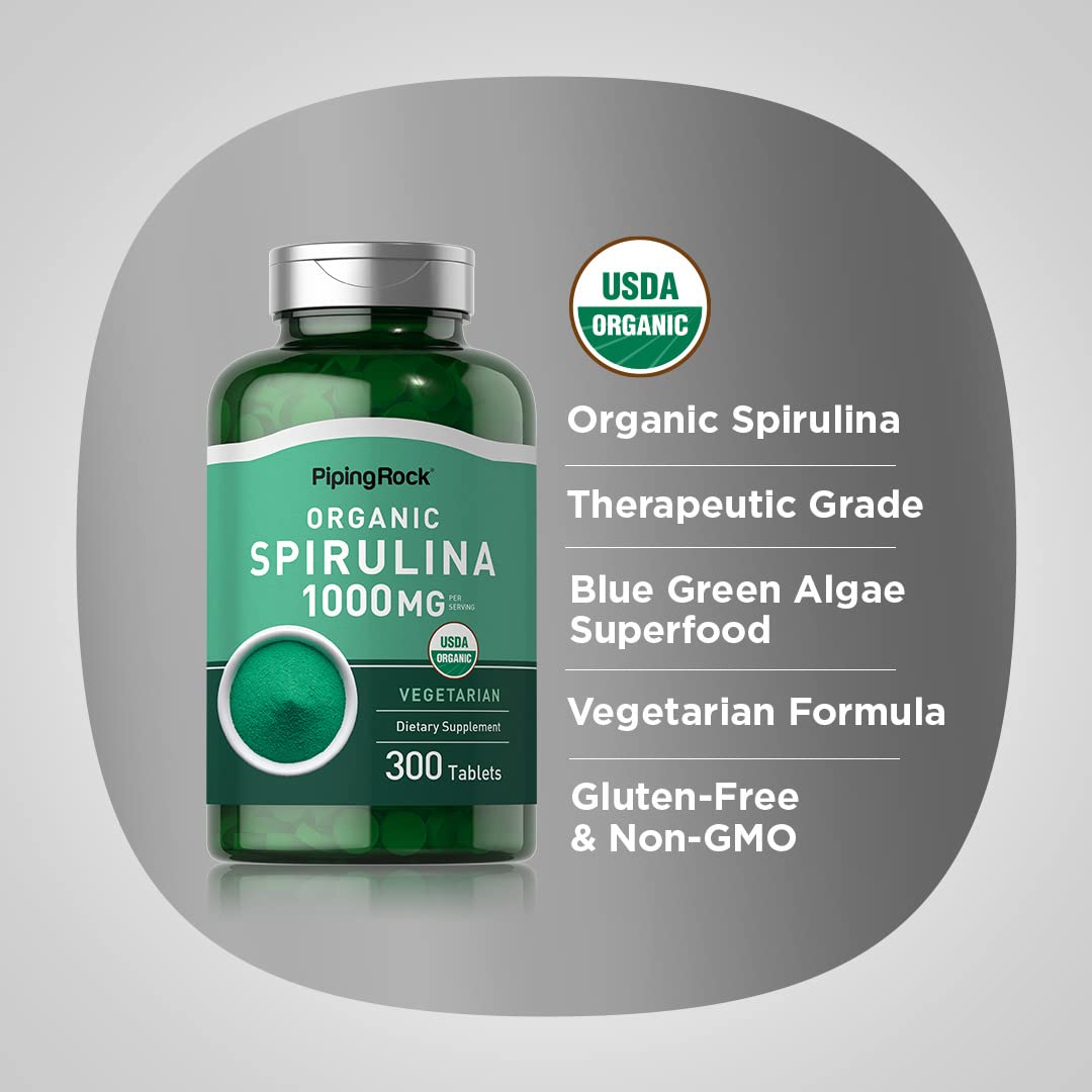 Piping Rock Spiruline poudre verte, idéale pour smoothies.