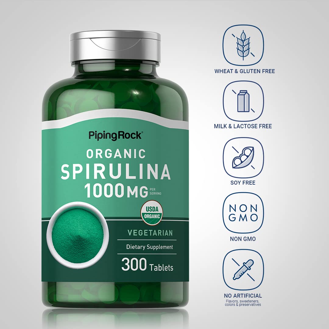 Piping Rock Spiruline tablettes fermées, conservation optimale.