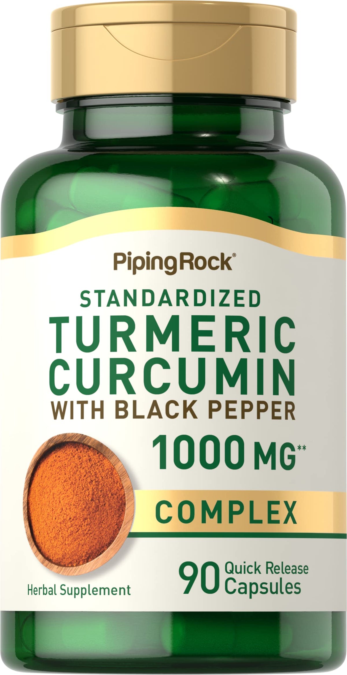 Piping Rock Turmeric Curcumin, bouteille pratique pour routine quotidienne.