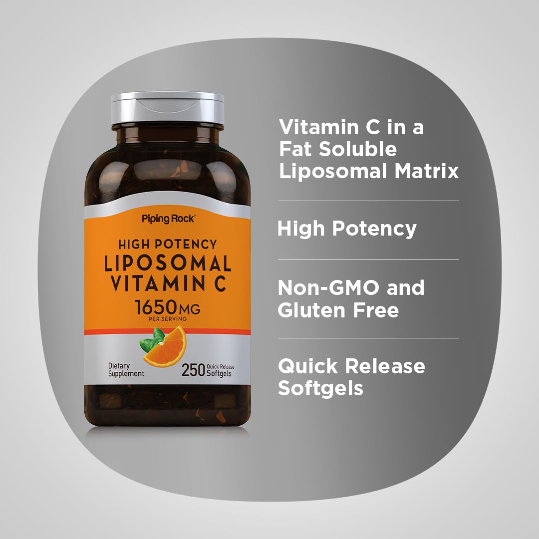Piping Rock Vitamine C liposomale – étiquette sans OGM, conforme aux normes.