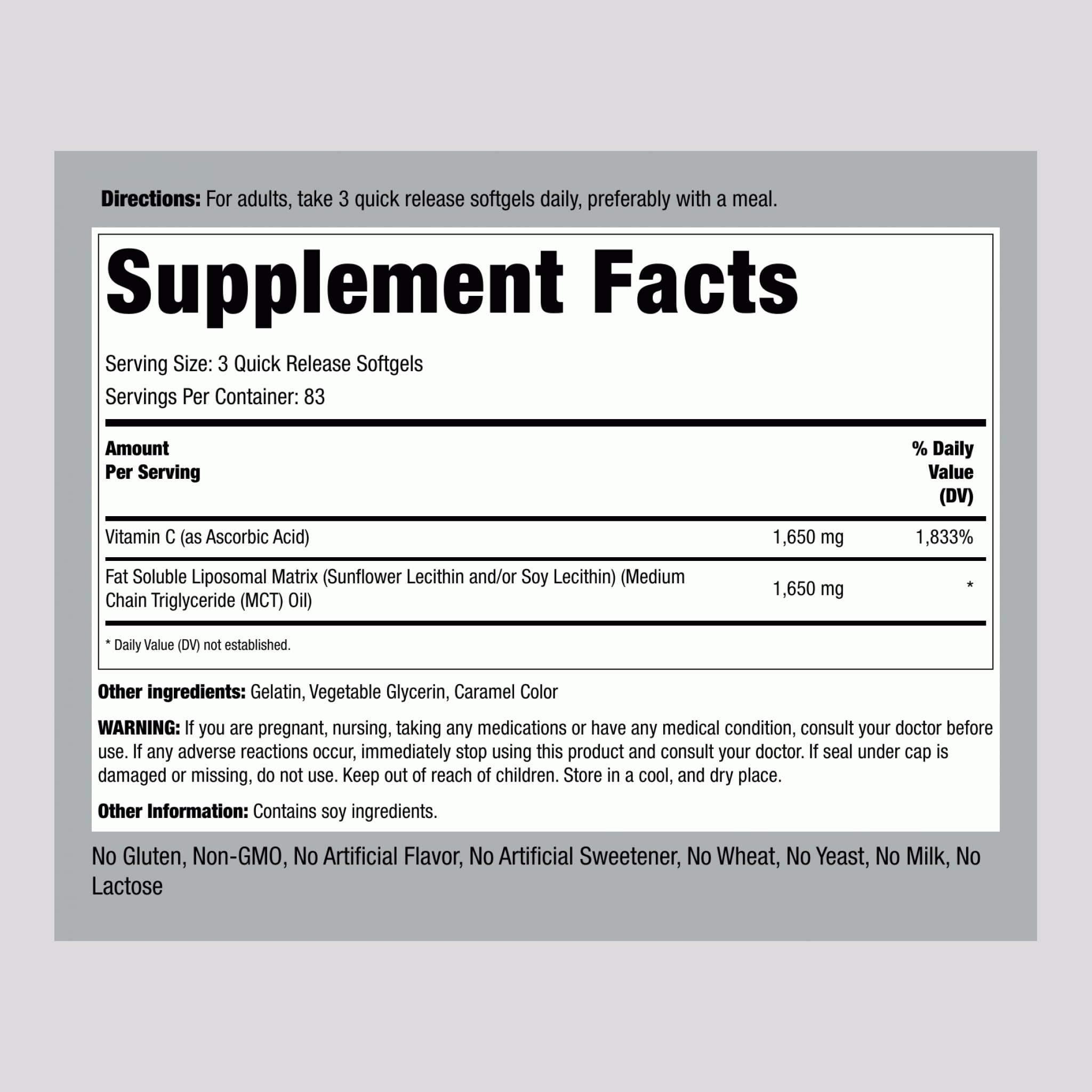 Piping Rock Vitamine C liposomale – gélules faciles à avaler au quotidien.