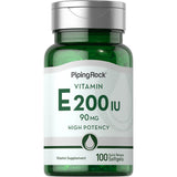 Vitamine E 200 UI de Piping Rock, capsules molles gélifiées faciles à avaler.