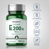 Étiquette Vitamine E de Piping Rock et liste d'ingrédients pour traçabilité.