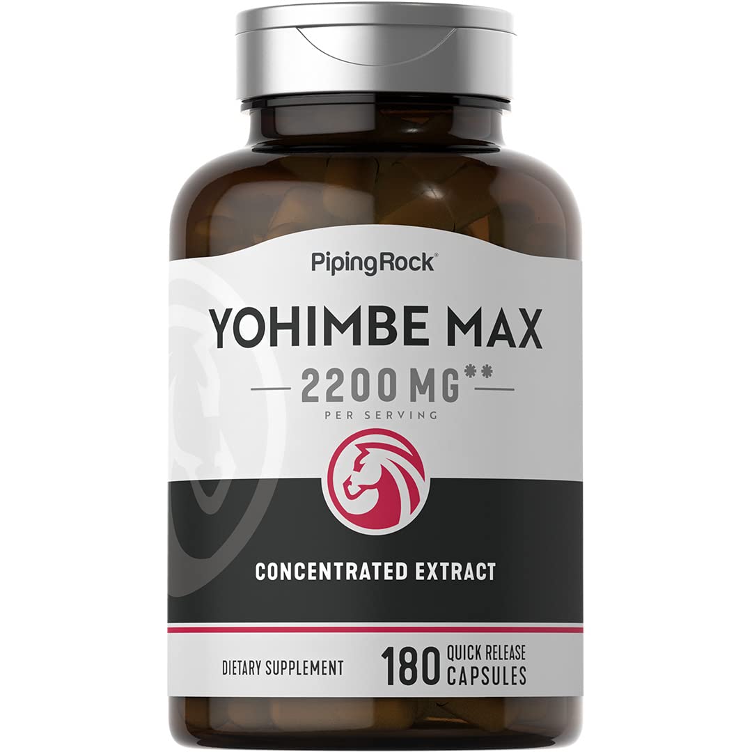 Piping Rock Yohimbe pour hommes — flacon 180 capsules, format pratique.