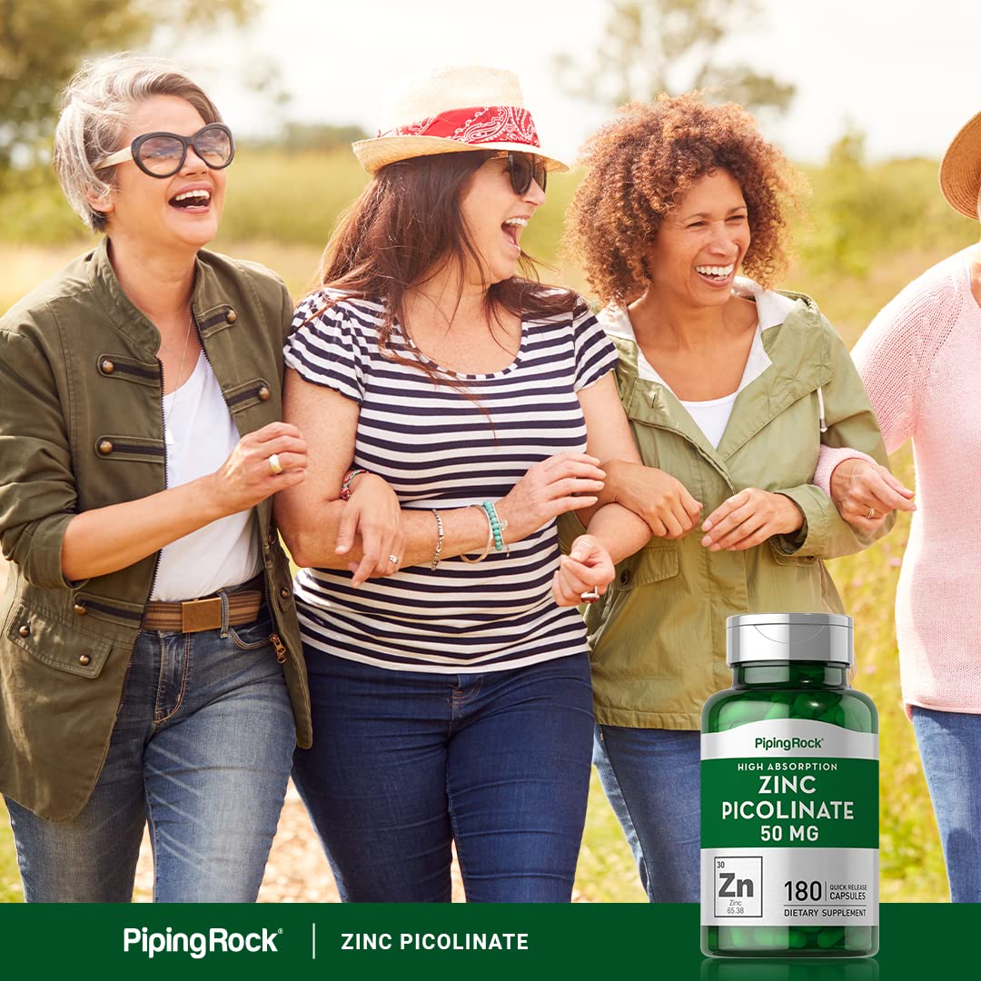 Piping Rock Zinc Picolinate 50mg - flacon avec étiquette claire pour pureté et sécurité.