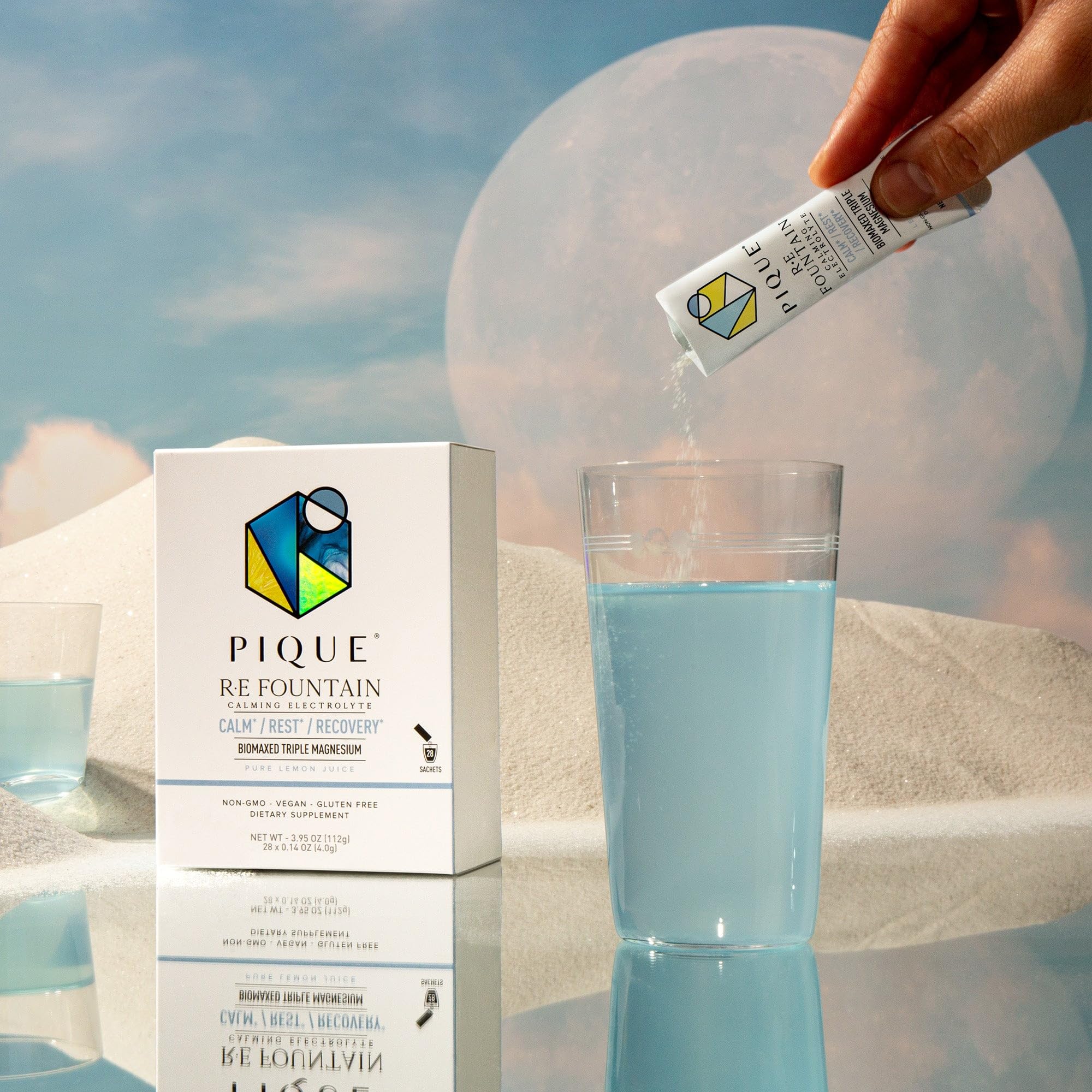 Boîte PIQUE R·E FOUNTAIN avec 28 bâtonnets faciles à utiliser.