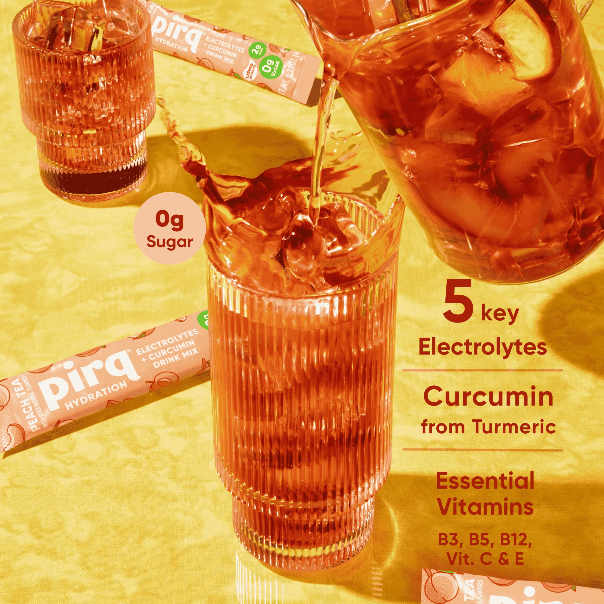 Pirq Hydration pêche — verre prêt à boire, goût fruité et revitalisant.