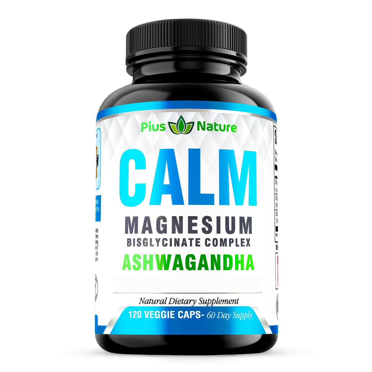 PIUS NATURE Calm – bouteille magnésium-ashwagandha pour une vitalité potentielle.