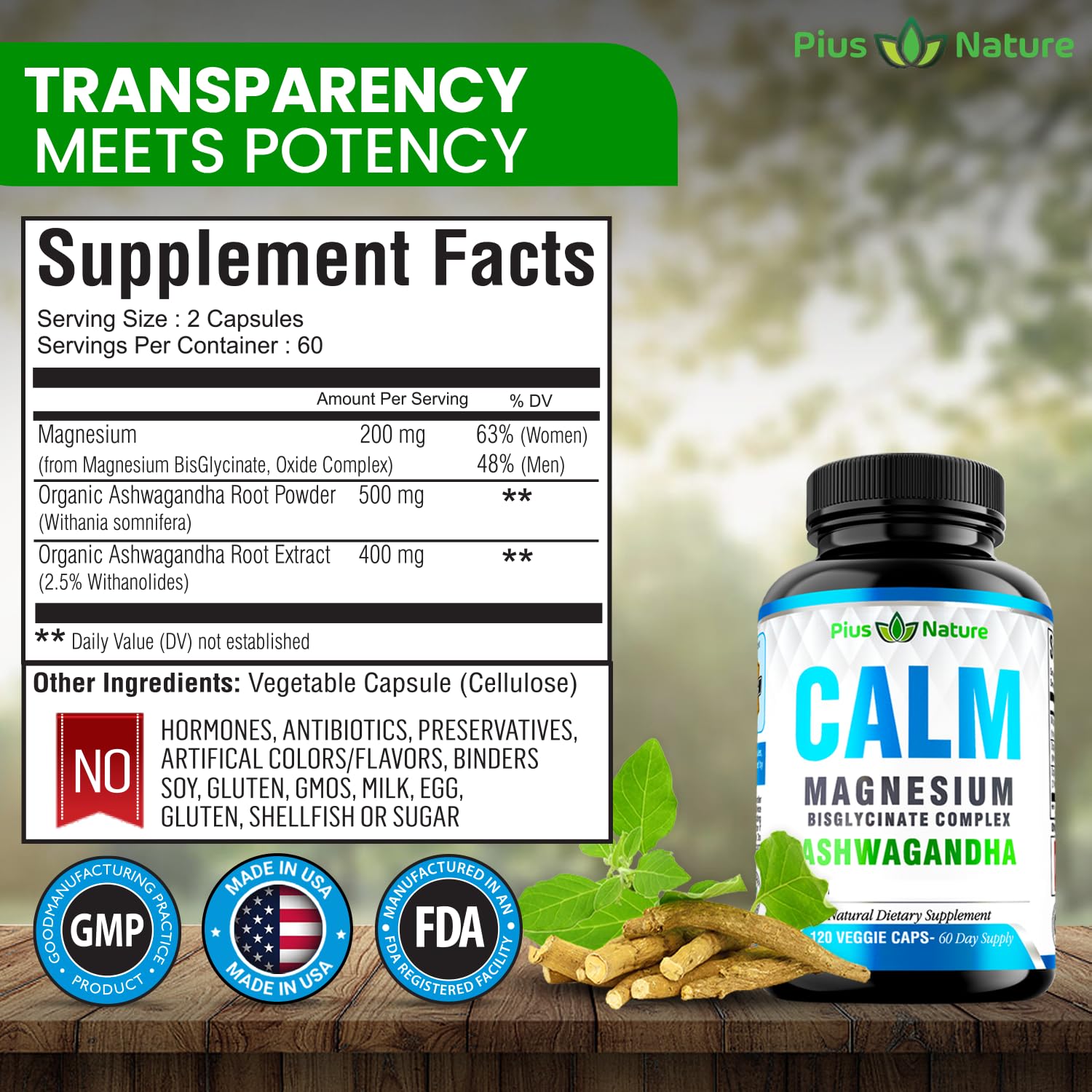 PIUS NATURE Calm – fiche ingrédients équilibrés et qualité certifiée.