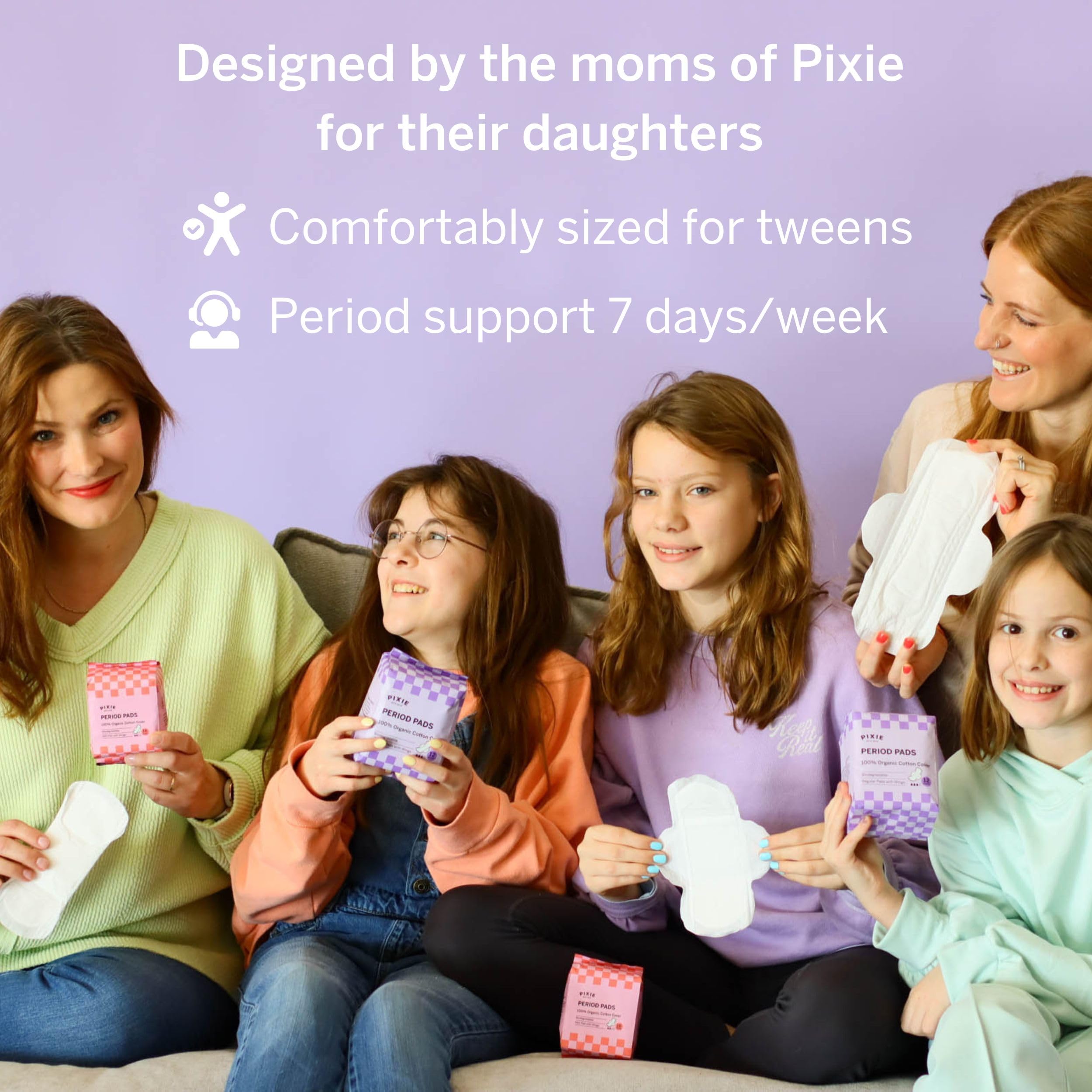 Pixie Cup serviettes régulières coton biologique avec ailes, absorption adaptée.