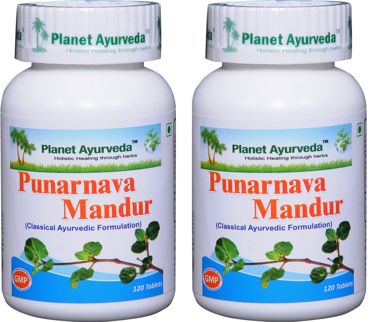 Planet Ayurveda Punarnava Mandur : boîte de 120 tablettes, soutien naturel au quotidien.