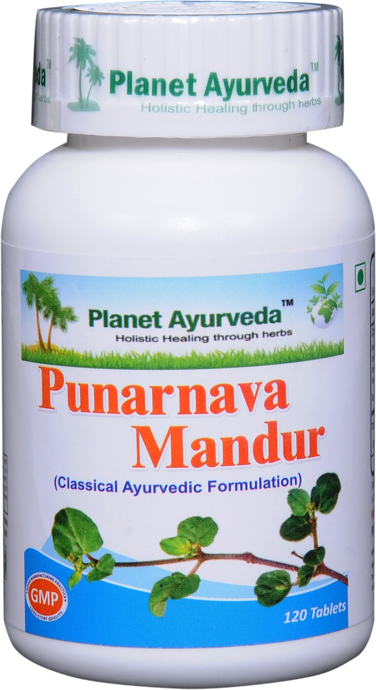 Planet Ayurveda Punarnava Mandur : tablettes visibles, soutien naturel et équilibrant le quotidien.