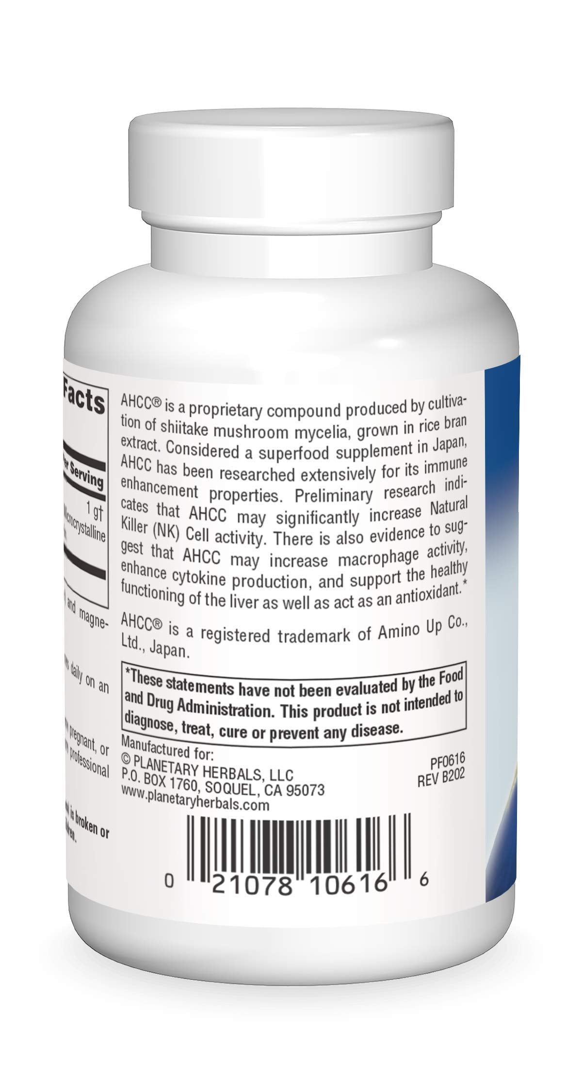 Boîte Planetary Herbals AHCC – 60 capsules pour votre routine quotidienne.