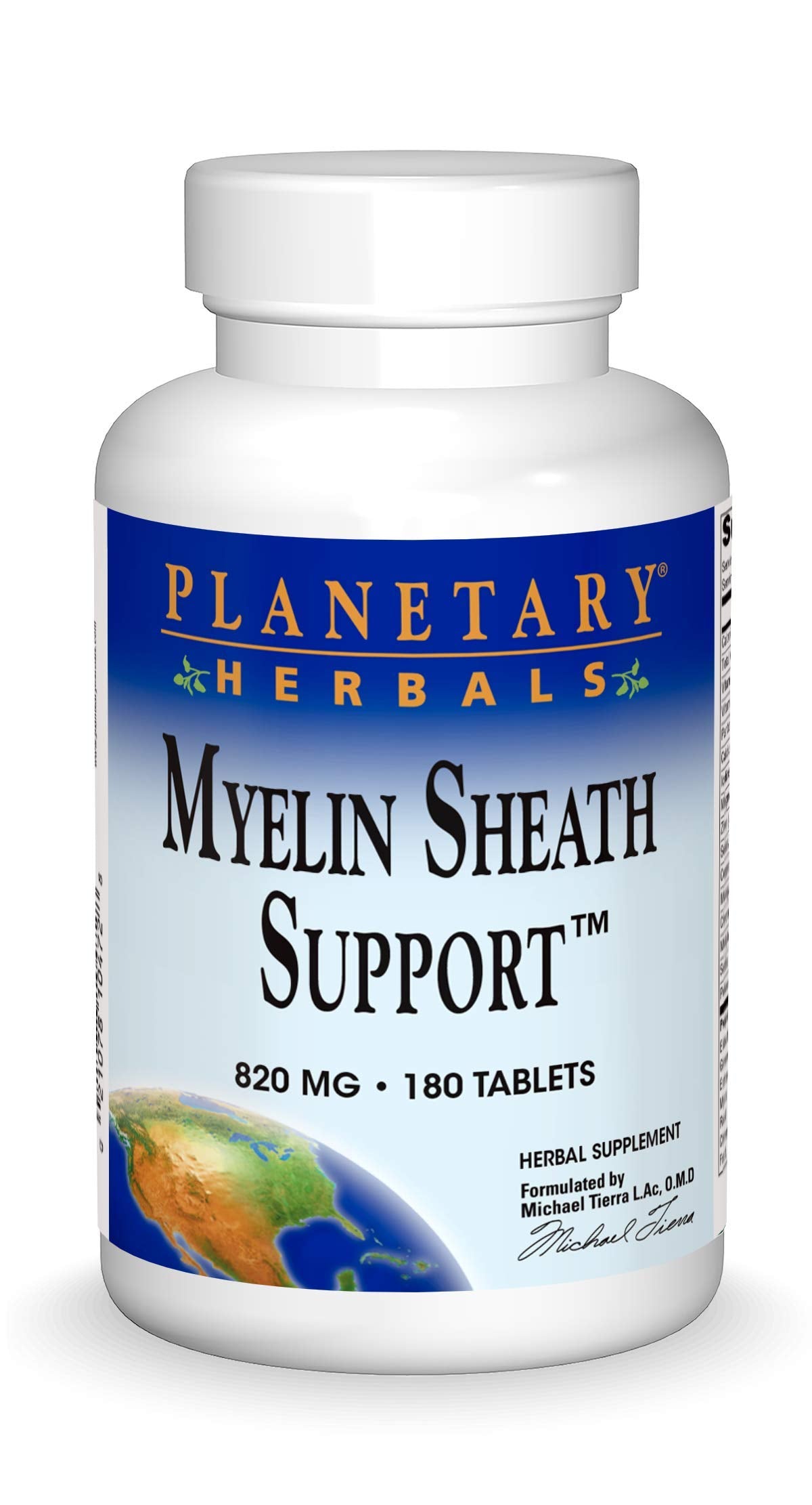 planetary herbals myelin sheath support - bouteille et gélules évoquant le soutien potentiel du système nerveux.
