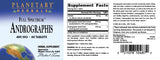 Planetary Herbals andrographis 400 mg, emballage – présentation et dosage clairs.